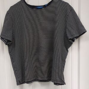 Karen Scott Sport Black and White Striped Short Sleeve Top